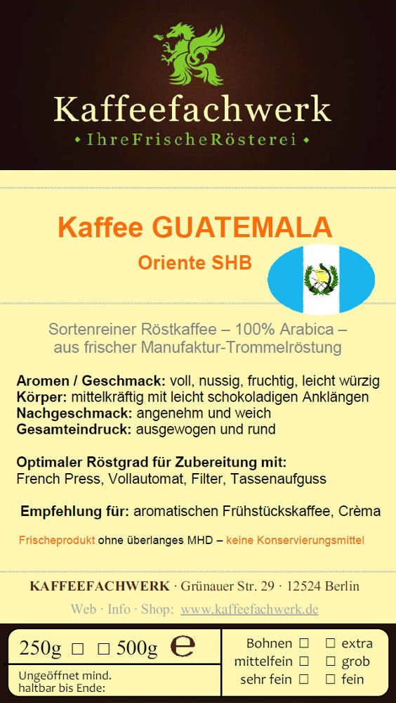 Guatemala Oriente SHB Arabica Kaffee