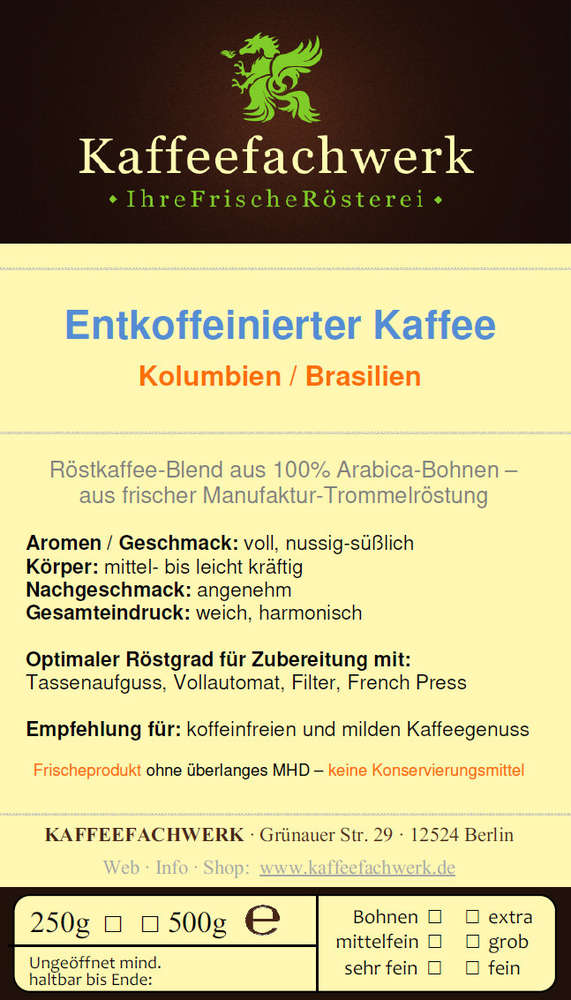 Kaffee entkoffeiniert koffeinfrei