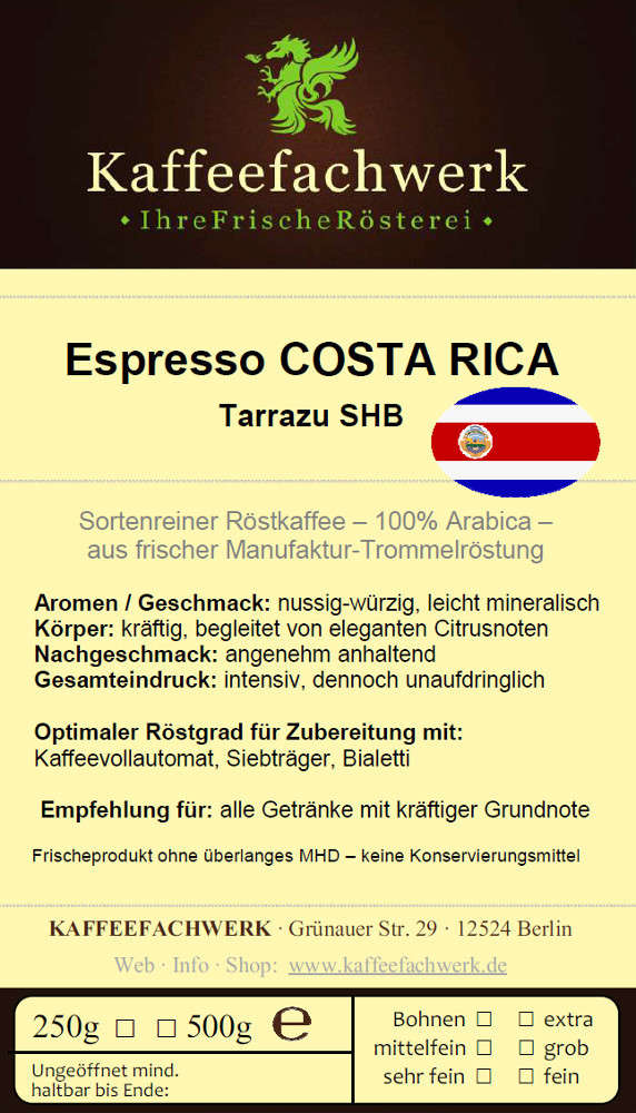 Espresso Costa Rica Tarrazu SHB