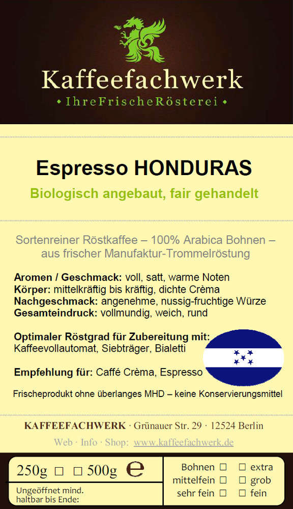 Espresso Honduras Arabica aus Bio Anbau