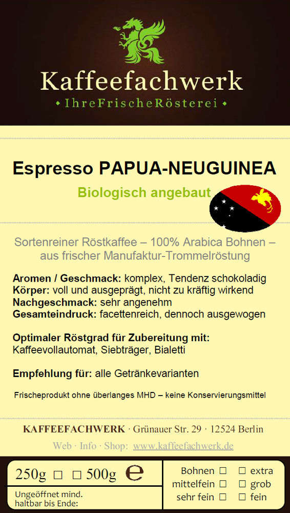 Espresso Papua Neuguinea aus Bio Anbau