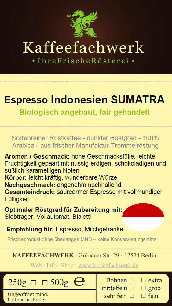 Espresso Sumatra aus Bio-Anbau