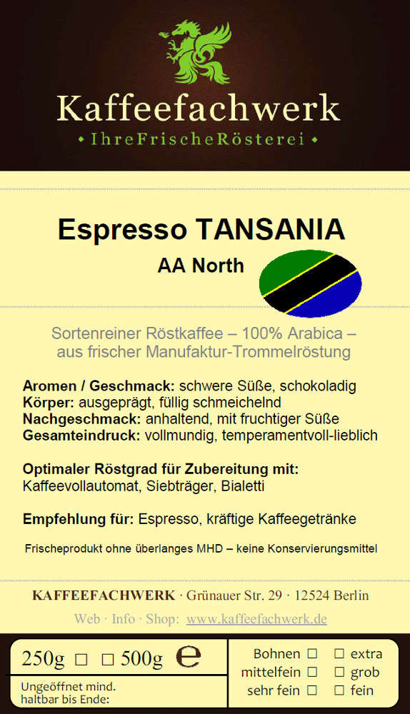 Espresso Tansania Hochland Arabica