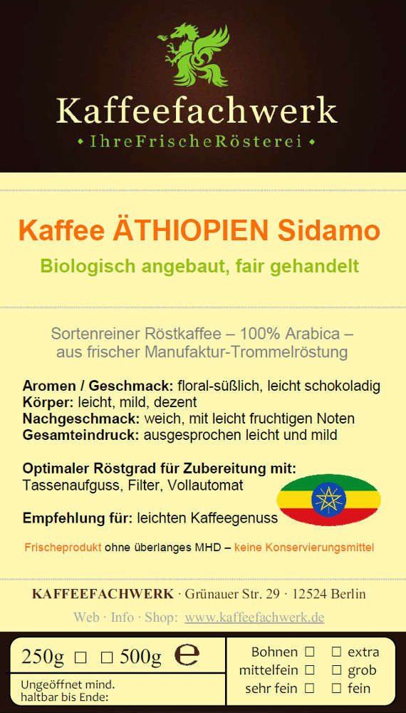 Äthiopien Sidamo Hochland Kaffee aus Bio Anbau
