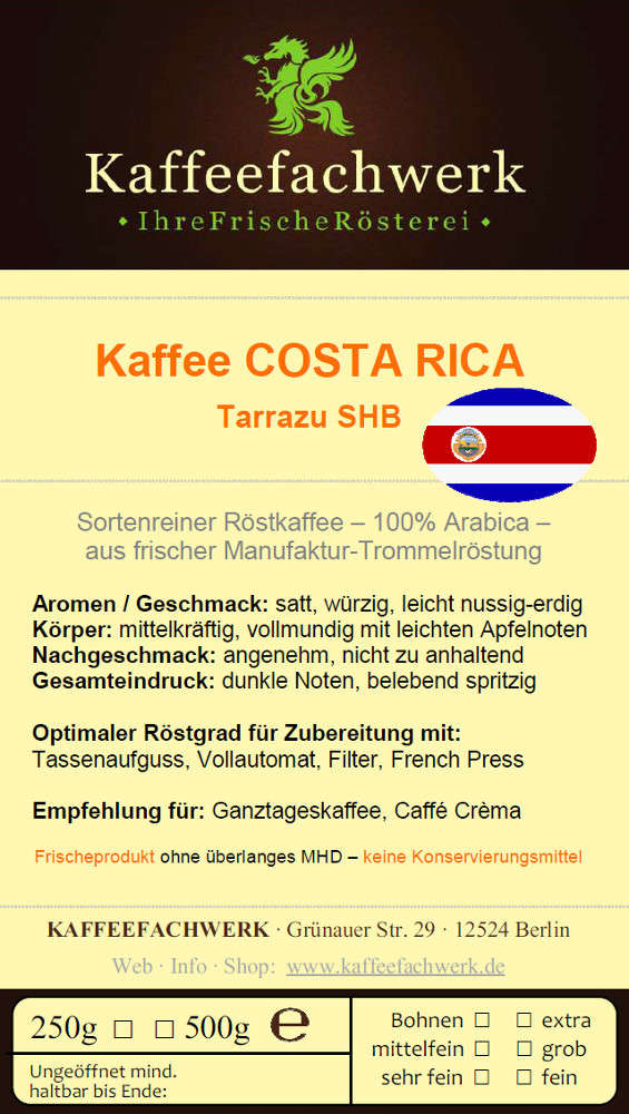 Costa Rica Tarrazu SHB Arabica Kaffee