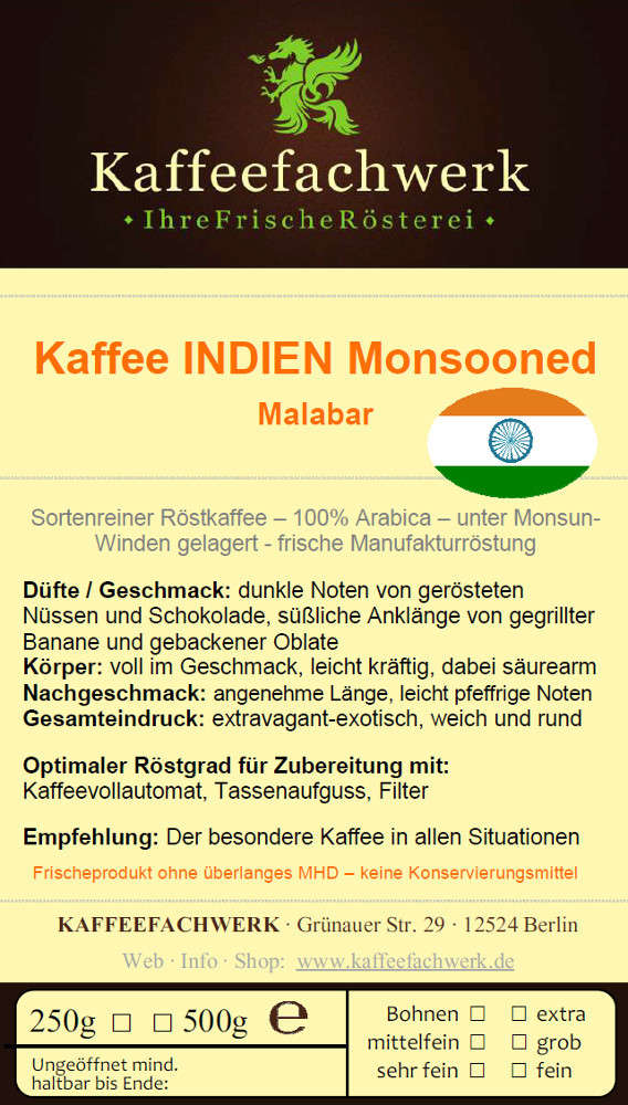 Monsunkaffee Indien Monsooned Malabar