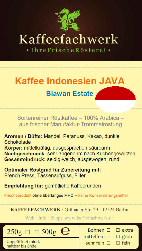 Indonesien Java Blawan Estate Arabica Kaffee