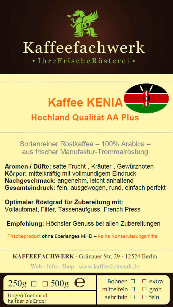 Kenia AA Plus Arabica Hochland Kaffee
