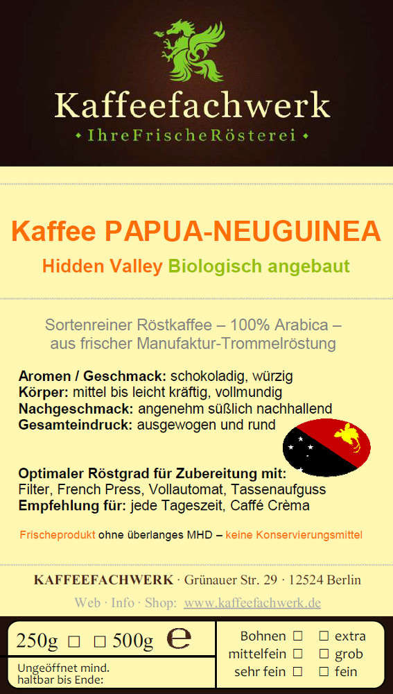 Papua Neuguinea Arabica Kaffee aus Bio-Anbau