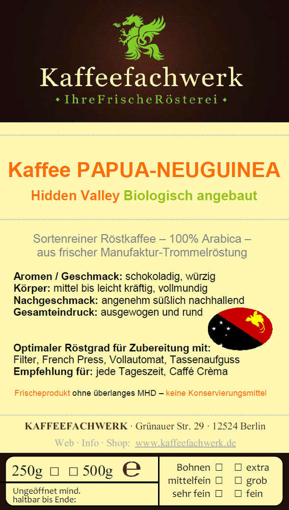 Kaffee Papua Neuguinea Hidden Valley aus Bio Anbau - Sparpaket