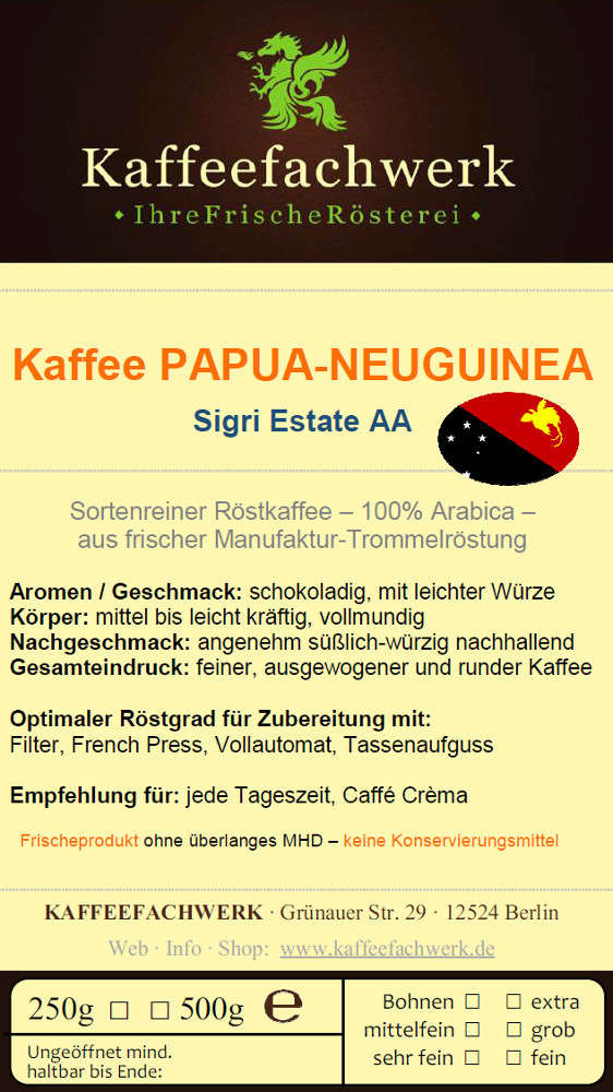 Papua-Neuguinea Sigri Estate AA Arabica Kaffee - Sparpaket