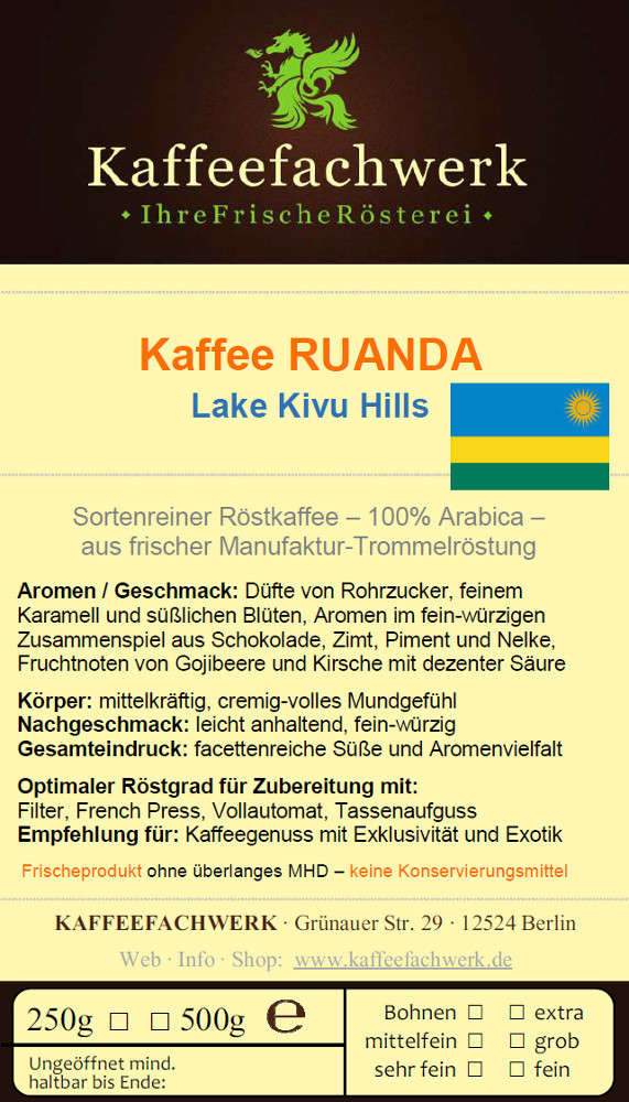 Ruanda Lake Kivu Hills Arabica Kaffee