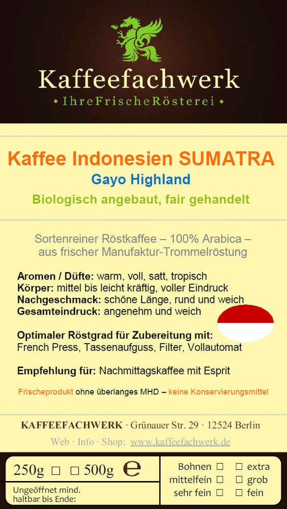 Indonesien Sumatra Kaffee aus Bio-Anbau