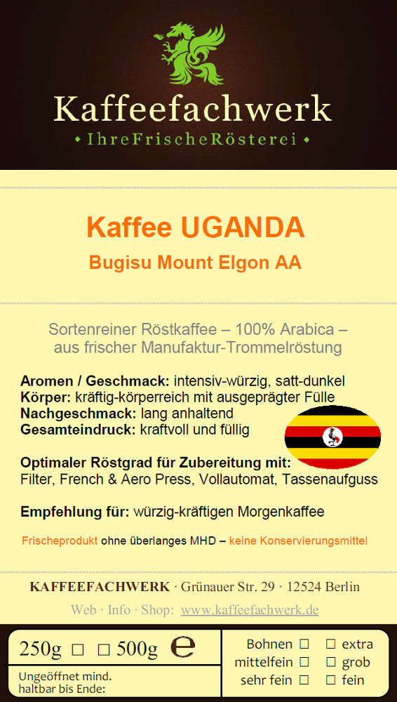 Uganda Bugisu AA Mount Elgon Arabica Kaffee